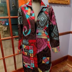 Multicolor Geometric Patchwork Coat